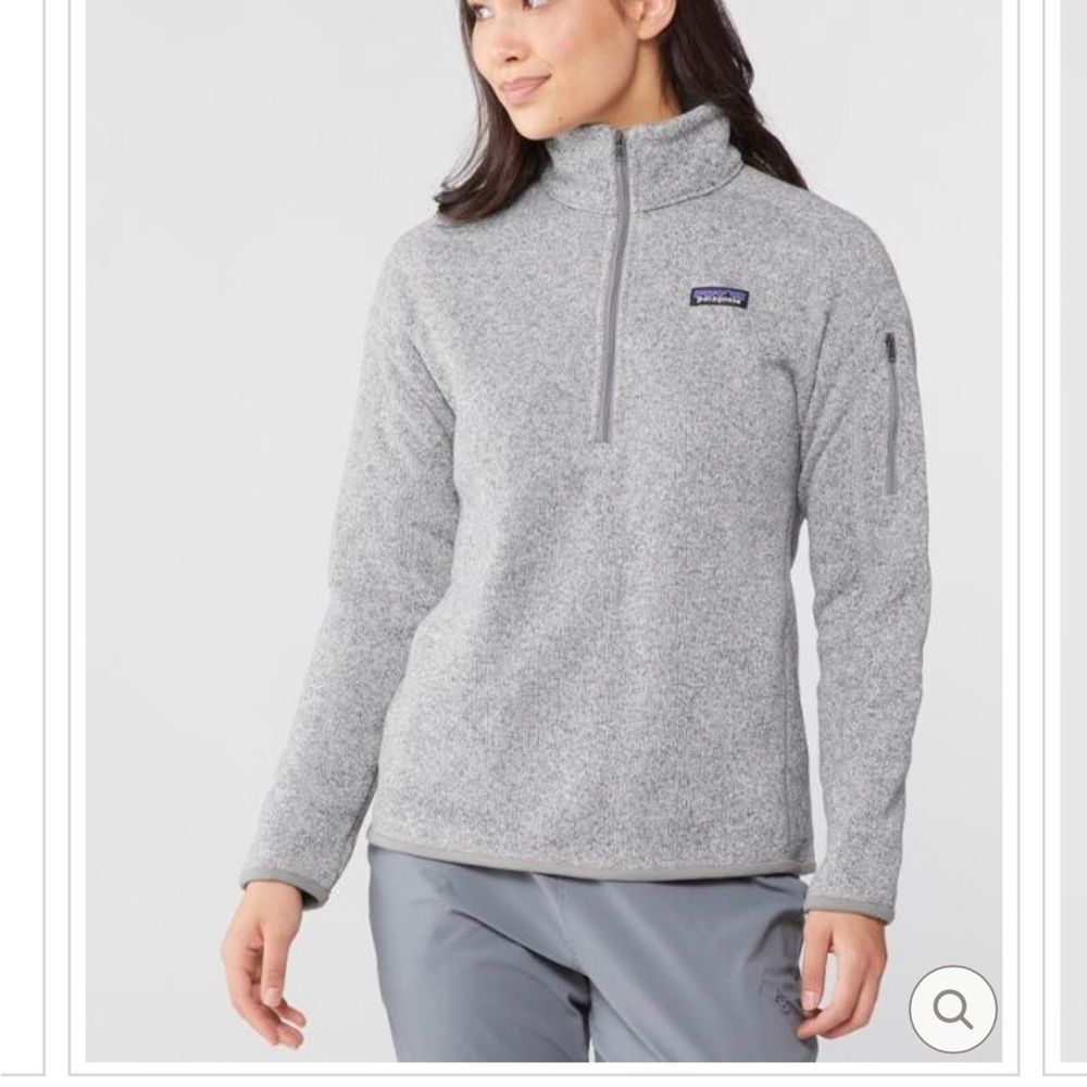 Women’s half zipped Patagonia birch white, size medium.